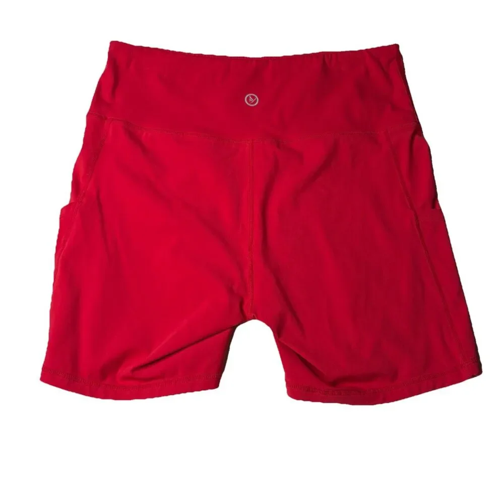 DaYoung Athletic Compression Bike Yoga Shorts w Pockets Hi Waist Red Size Large